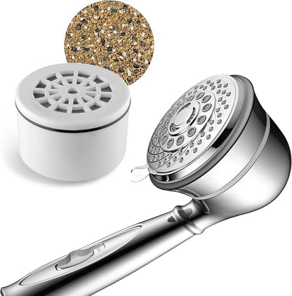 AquaCare by Hotel Spa 7-Setting Filtered Handheld Shower Head with Patented ON/OFF Pause Switch and Enriched KDF Shower Filter Cartridge Inside 4 Inch
