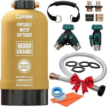 RV Water Softener Portable - 16,000 Grain, 3/4" GHT Fittings, Convenient Water Softener for RVs, Trailers, Boats, Mobile Car Washing, Pressure Washing