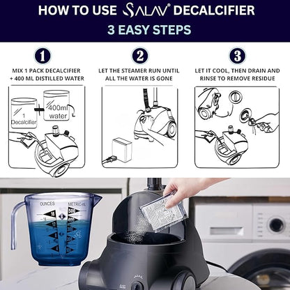 SALAV Garment Steamer Descaling Solution Decalcifier Packets for Mineral Deposits and Build-up Removal, Maintenance for Clothes, Works with all Garment Steamer Brands, Cleans Build Up, 5 packs