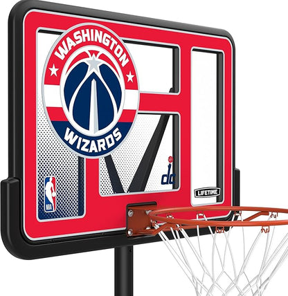 Lifetime NBA Washington Wizards Portable Basketball Hoop, Adjustable Height 7.5-10 Ft, 44 Inch Shatterproof Fusion Backboard, Base with Wheels