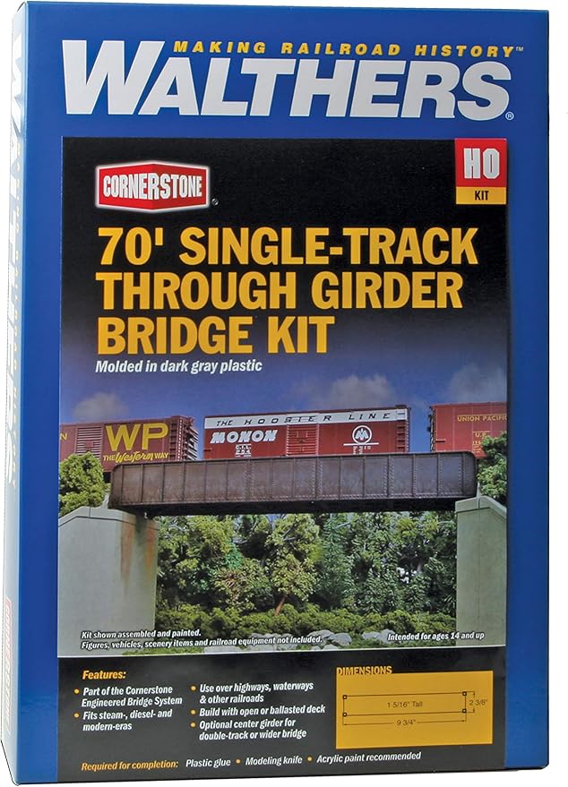 Walthers Cornerstone 70' Single-Track Railroad Through Girder Bridge 933-4502 HO Scale Model Railroad - Structure Kit