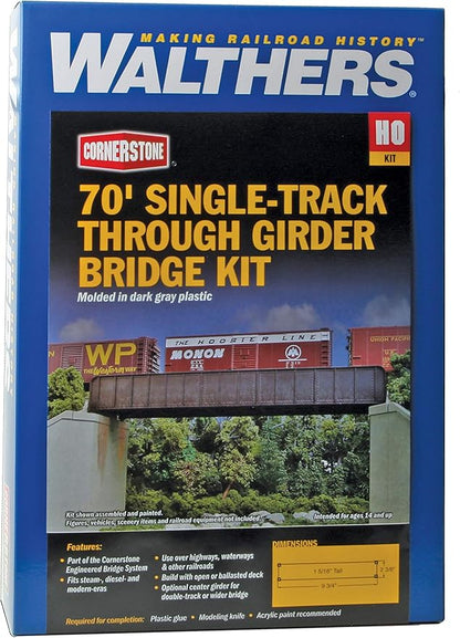 Walthers Cornerstone 70' Single-Track Railroad Through Girder Bridge 933-4502 HO Scale Model Railroad - Structure Kit