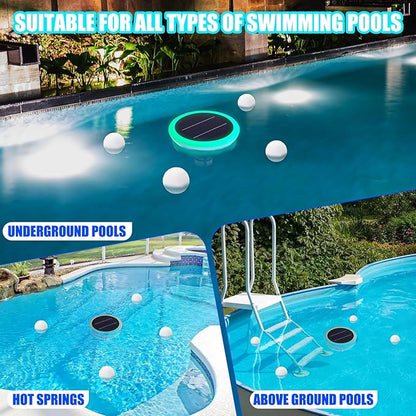 Solar Pool Ionizer Cleaner Self-Luminous Automatic Floating Water Purifier Copper Pool Ionizer with 4 Pcs Scum Eliminating Ball, up to 45, 000 Gallons for Above Ground In-ground Pools Spas