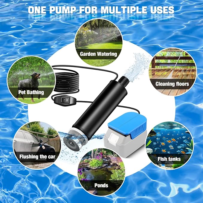 Water Transfer Pump Compatible with Makita 18V Battery, 635GPH 12V Submersible Water Pump with Sediment Filters, for Pool Draining, Garden, Pond, Deep Well (Tool Only)