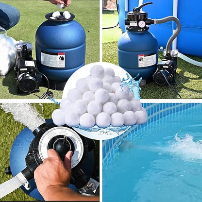 QwayHome 1.54 lbs Pool Filter Balls, Reusable Filter Fiber Balls for Above Ground Pool Sand Pump, Eco-Friendly, Efficient, Clean Water, Equals 55 lbs Filter Sand, White