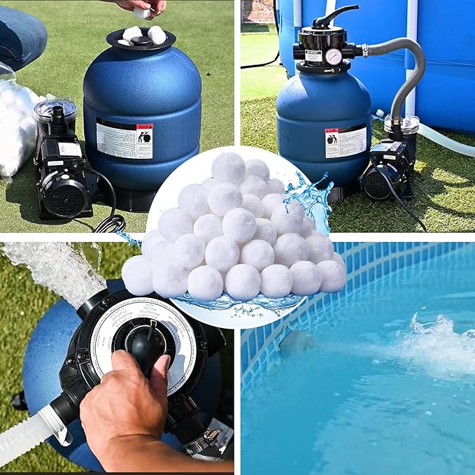 QwayHome 3.1 lbs Pool Filter Balls, Reusable Filter Fiber Balls for Above Ground Pool Sand Pump, Eco-Friendly, Efficient, Clean Water, Equals 110 lbs Filter Sand, White