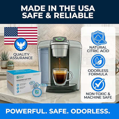 Essential Values Cleaning Pods, Compatible with Keurig, Descaling Solution 10-Pack, Descaler for Keurig Coffee Machines, Pot Kit, Coffee Maker Cleaner Filter Pods