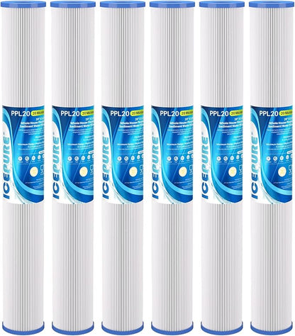 ICEPURE 20 Micron 2.5" x 20" Whole House Pleated Sediment Water Filter Cartridge for Well Water, Replacement for ECP20-20, SPC-25-2020, ECP1-20, ECP5-20, SPC-25-2005, SPC-25-2001, 6PACK