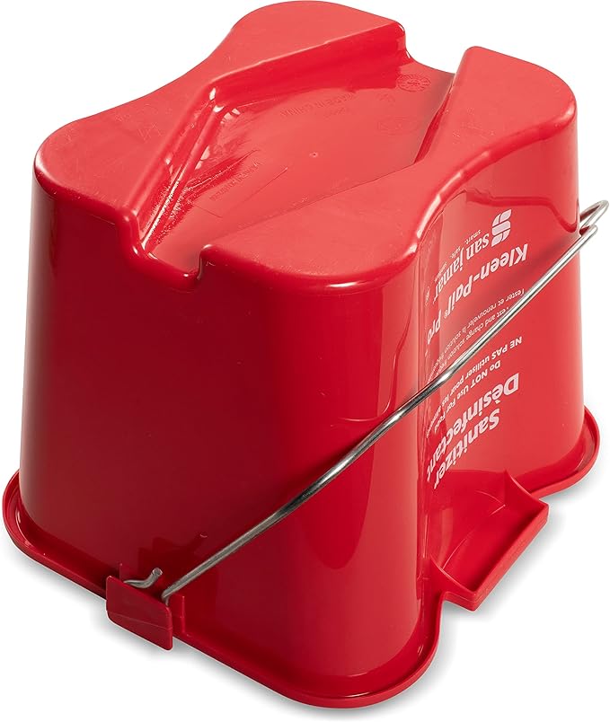San Jamar Kleen-Pail Pro Sturdy Sanitizing Pail, Janitorial With Handles for Cleaning, Plastic, 8 Quarts, Red