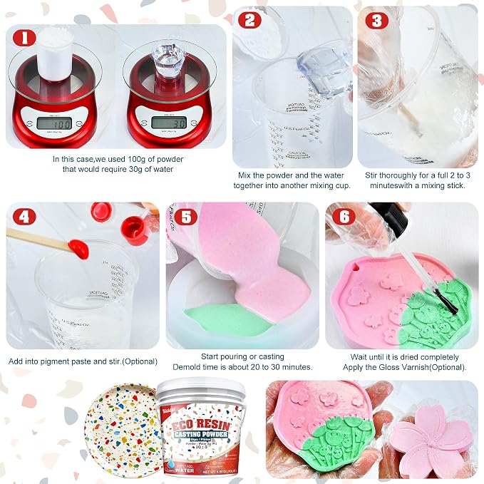 Eco Resin Casting Powders 4500g - All-in-One Casting Resin Kit for Beginners, Water-Based ＆ Fast Curing, 20-30 Minutes Demold - Water Activated Plaster Powder for Crafts, Art, DIY Home Decor