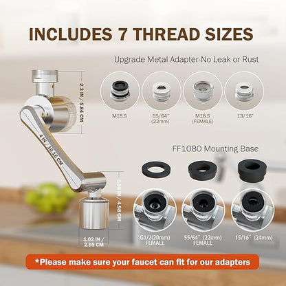 Frizzlife Water Filter for Sink Faucet Extender Aerator, 9pcs Filter Reduce 99% Chlorine, 1080° Rotating Brass Swivel Aerator, 2 Modes Attachment Faucet Filter for Skin Kitchen Bathroom Sink, FF1080