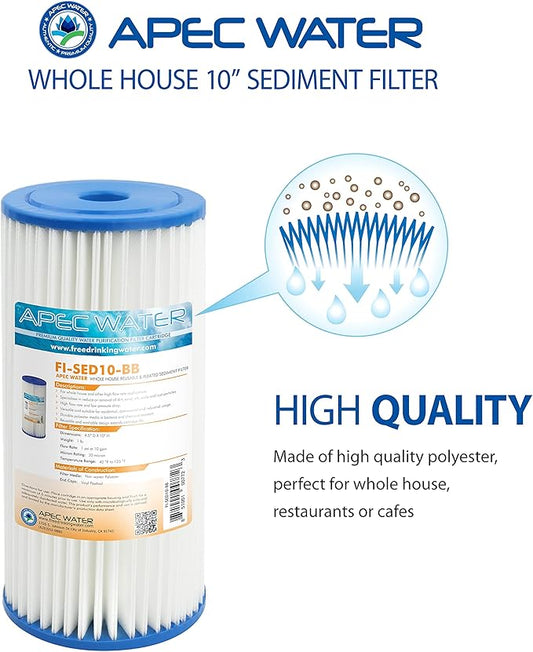 APEC Water Systems FI-SED10-BB 10" Whole House Sediment Replacement Filter Reusable and Pleated