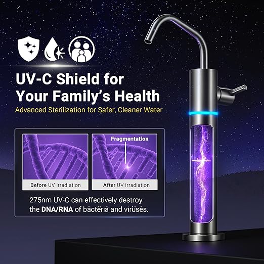LCF LED UV͎ Ultrąviolët Filtered Water Faucet, Drinking Water Faucet, Reverse Osmosis(RO) Faucet for Kitchen Bar Sink, Reduces Up to 99.9% of Baçtёria, 304 Stainless Steel, Mercury-Free & Lead-Free