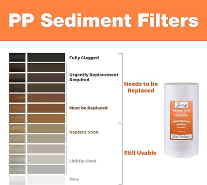 iSpring WGB21B 2-Stage Whole House Water Filtration System & FP15B Whole House Water High Capacity Premium PP Sediment Filter Replacement Cartridge, 4.5" x 10", White