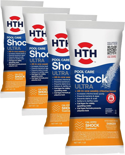 HTH 52039 Swimming Pool Care Shock Ultra, Swimming Pool Chemical, Cal Hypo Formula (4 Pack)