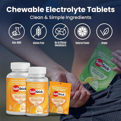 SaltStick Electrolyte FastChews - 120 Count Orange Flavor - Chewable Electrolyte Tablets for Hydration, Salt Tabs - 10 Count (Pack of 12)
