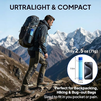 Greeshow Portable Water Filter Straw, Personal Water Filtration System with Replaceable Cartridge, 0.01 Micron Survival Water Purifier Gear for Hiking, Camping, Travel & Emergency Prep, 1 Pack