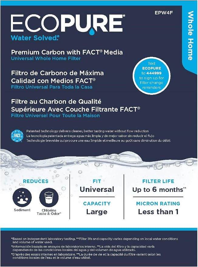 EcoPure EPW4F Premium FACT Universal Whole Home Water Filter - Innovative Product - Better Filtration and Longer Life Versus Most Whole Home Water Filters (Pack of 2)