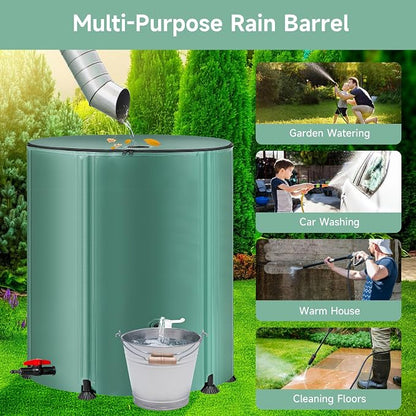 Collapsible Rain Barrel Water Storage Containers-105 Gallon Portable Rainwater Collect System Water Tank to Collect Rainwater from Gutter Downspout Water Catcher with Spigots,Filter＆Overflow Kits