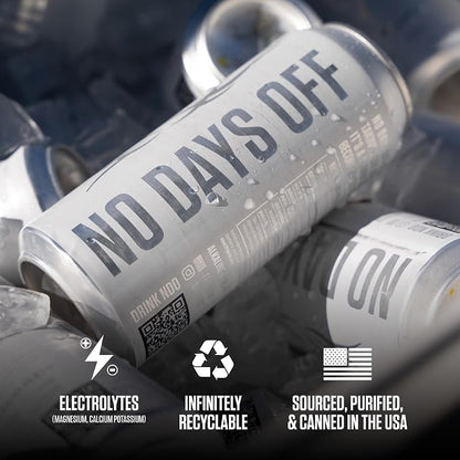 NO DAYS OFF Premium Water - 12 Pack, 16 fl oz, Still - 8.1pH Alkaline Ultra-Purified Reverse Osmosis with Electrolytes & Minerals - Calcium, Magnesium, Potassium - BPA-free 100% Recyclable Cans
