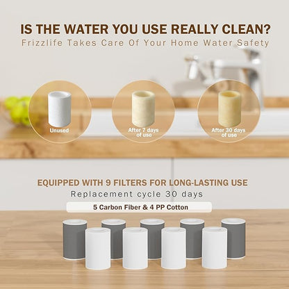 Frizzlife Water Filter for Sink Faucet Extender, 1440° Rotating Swivel Aerator Reduce 99% Chlorine, 3 Modes Spray Brass Attachment for kitchen/Bathroom/Toddlers, 8pcs Replacement Filter