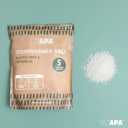 Ilyapa Dishwasher Salt 5 lbs - 100% Pure Natural Salt for Dishwasher - Dye and Fragrance Free Water Softener Crystals, Hard Water Rinse Aid