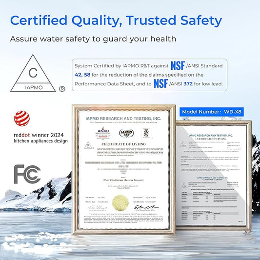 Waterdrop X8 Reverse Osmosis System, NSF/ANSI 42&58&372 Certified, 800 GPD Tankless RO Water Filter, 9-Stage Filtration, Undersink, 2:1 Pure to Drain, LED Faucet, BPA Free, [ NO Minerals Added ]