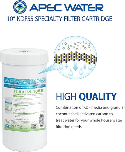 APEC Water FI-KDF55-10BB GAC Carbon Water Filter Whole House Replacement Cartridge; Heavy Metals, Chlorine & Bacteria Reduction, 4.5" x 10"