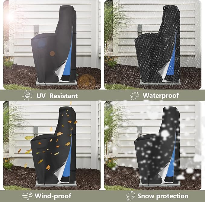 Bitubi Water Softener Cover with Split Zipper,Outdoor Water Softener Brine Tank Cover,Waterproof Anti-UV(64" H x 40" W x 16" D, Black) All Weather Protection