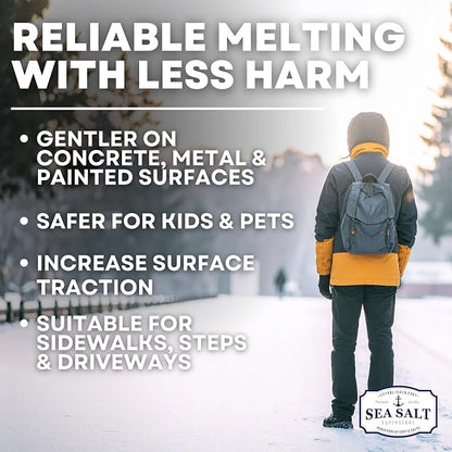 Sea Salt Natural Ice & Snow Melt - Pet & Kid Safe Safety Deicing Salt - 5 LBS Bag Covers 1250 SQ FT - No Chemicals - 100% Natural - Pacific Northwest - Waterproof Pouch