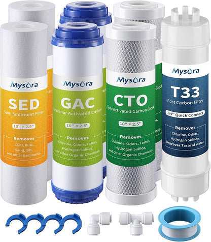 F7 NSF Certified 1-Year Replacement Filter Cartridge Pack Compatible with iSpring RCC7AK, 7-Count for Standard 5-Stage RO System, Without RO Membrane & Alkaline Remineralization Filter