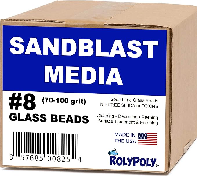 Sandblasting Media Glass Beads #8 Medium 70-80 Grit (10 LBS) for Sandblaster Abrasive, Blasting Gun, Sand Blast Cabinet