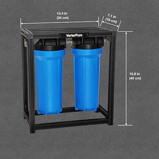 S2 PRO External 2-Stage RV Fresh Water Filter System, High Flow, Oversized Housings, 3/4" GHT Stainless Steel Fittings, Reduce Sediment, Chlorine, Odor, All Aluminium Free-Standing Chassis, Blue