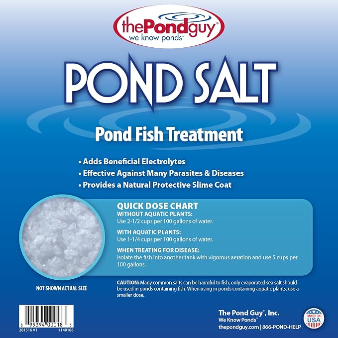 The Pond Guy Pond Salt, Outdoor Water Garden Treatment, Natural Crystal Rock Salt Additive, Koi Stress Control, Slime Coat Health & Electrolytes Treatments, Fish, Bird & Pet Safe, 20 lbs