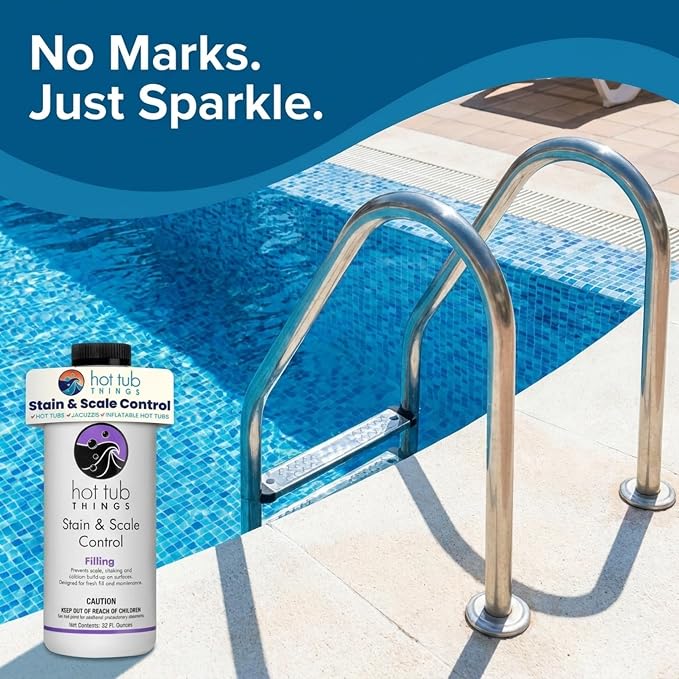 Hot Tub Things Stain & Scale Control, Metal & Mineral Remover for Hot Tubs, Spas & Pools, Prevents Scale Buildup, Protects Plumbing & Heater, Works with All Sanitizers, 32 Ounce