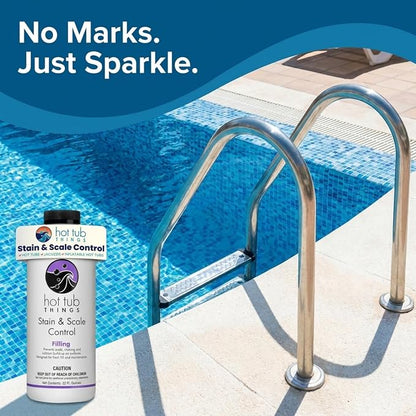Hot Tub Things Stain & Scale Control, Metal & Mineral Remover for Hot Tubs, Spas & Pools, Prevents Scale Buildup, Protects Plumbing & Heater, Works with All Sanitizers, 32 Ounce