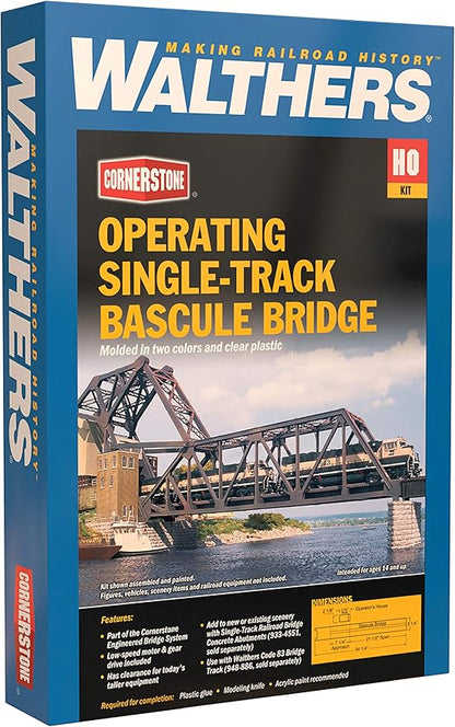 Walthers Cornerstone Operating Single-Track Railroad Bascule Bridge 933-3070 HO Scale Model Railroad - Structure Kit