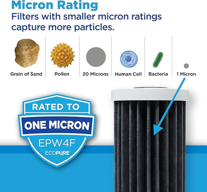 EcoPure EPW4F Premium Carbon FACT Universal Whole Home Filter – Fits Large Capacity Systems – NSF Certified – <1 Micron Filtration – Reduces Chlorine, Sediment, Sand & Dirt – 6-Month Life