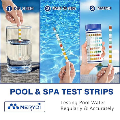 8-Way Pool Salt Test Strips,150 Strips Pool and Hot Tub Test Strips,Accurate Test Salt Bromine,Total Alkalinity,pH,Free Chlorine,Total Hardness, etc Pool Test Strips for Salt Water Testing Kit