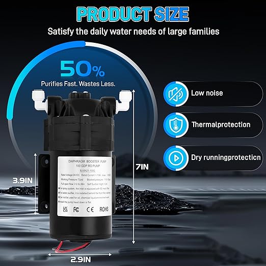 6800 Booster Pump Kit, Suitable for Household Reverse Osmosis Water Filtration System Standards or Manifolds up to 100 GPD,Bring a High-Voltage Switch