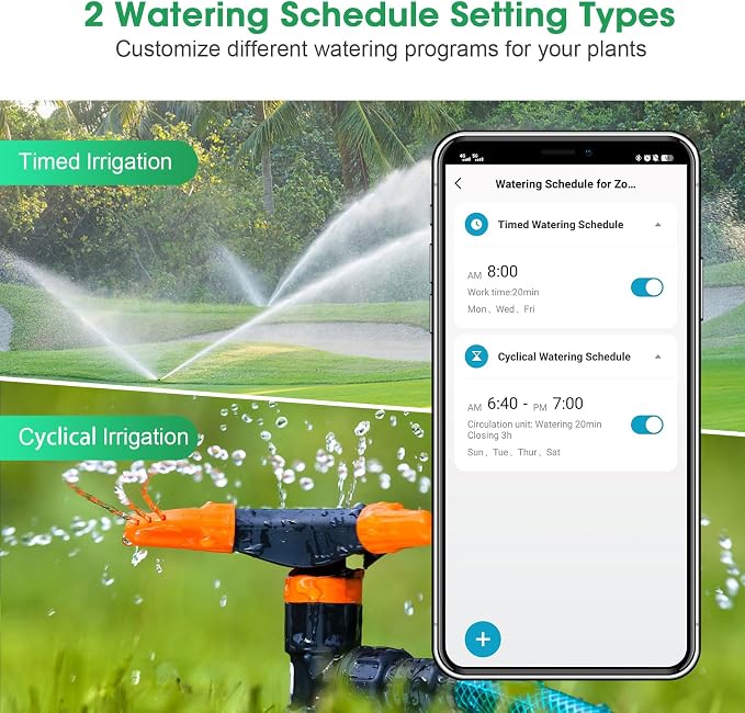 Smart Hose Timer for Garden with Brass Inlet, Water Timer with WiFi Hub, APP & Voice Control, Up to 20 Watering Plans, 2-Zone Sprinkler Drip Irrigation System Controller for Yard Lawn Watering