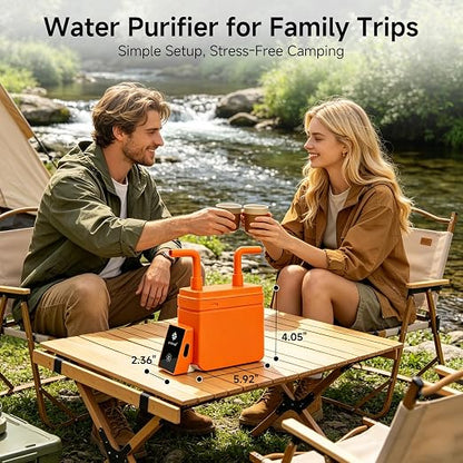 Motorized Portable Water Filter for Camping & Hiking, Electric Water Filtration System with 0.01μm UF Membrane, Compact Backpacking Water Purifier for Emergency Preparedness (Orange)