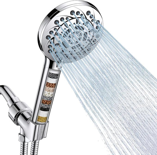 FEELSO Filtered Shower Head with Handheld, 5-Modes High Pressure Showerhead | 60" Hose, Bracket and 15 Stage Water Softener Filters for Hard Water Remove Chlorine and Harmful Substance