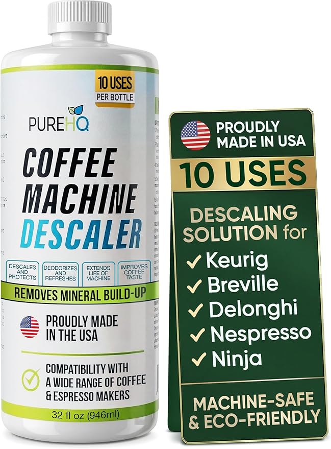 Coffee Machine Descaler - 10 Uses - Keurig Descaling Solution - Universal Descaler for Keurig, Nespresso, Delonghi, Breville, Ninja and All Single Use Coffee and Espresso Machines - Made in USA