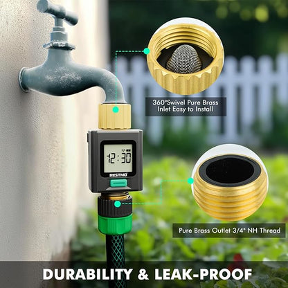 RESTMO Smart Water Flow Meter with Screen Backlight, APP Control | Brass Inlet & Outlet, Measuring Gallon/Liter Consumption & Flow Rate for Garden Watering, RV Filling, Sprinklers & Nozzle