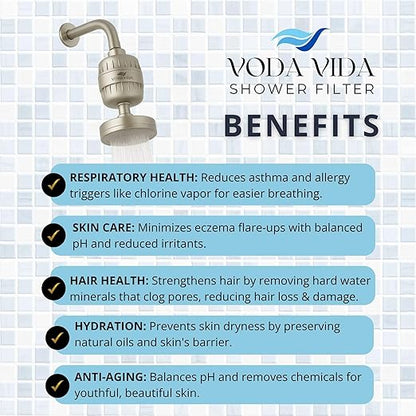 15-Stage Shower Filter for Hard Water | Universal High-Output Cartridge | Removes Chlorine, Heavy Metals for Softer Skin and Hair (15 Stage Shower Filter - Brushed Nickel)