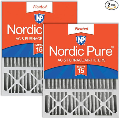 Nordic Pure 20x25x5 Honeywell/Lennox Replacement MERV 15 Air Filters 2 Pack | Actual Size: 19 7/8 x 24 7/8 x 4 3/8 Made in USA, Pro Strength HVAC Filtration, Fine Particles, Dust, Pollen & Pet Dander