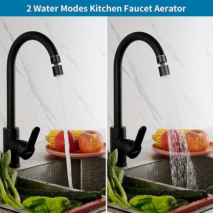 Hibbent NSF/ANSI/CAN 61 Certified Faucet Aerator, CUPC Certification 360° Swivel Kitchen Sink Aerator, 2-Flow Sink Sprayer Attachement, Faucet Replacement Part 55/64 Inch Female Thread - Matte Black