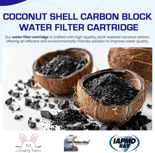 Crystal Quest 5-Micron Carbon Block Filter Cartridge - 2-7/8" x 9-3/4" - Coconut-Based Activated Carbon - Reduces Sediment and VOC’s - Sustainable Filtration