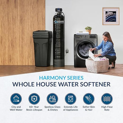 Aquasure Harmony Series 50,000 Grains Whole House Water Softener with Automatic Digital Metered Control Head | Fine Mesh Resin for Iron Removal, Reduces Hardness & Improves Water | for 3-4 bathrooms